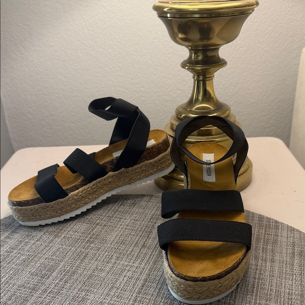Steve Madden Black Strappy Espadrille Platform Sandals